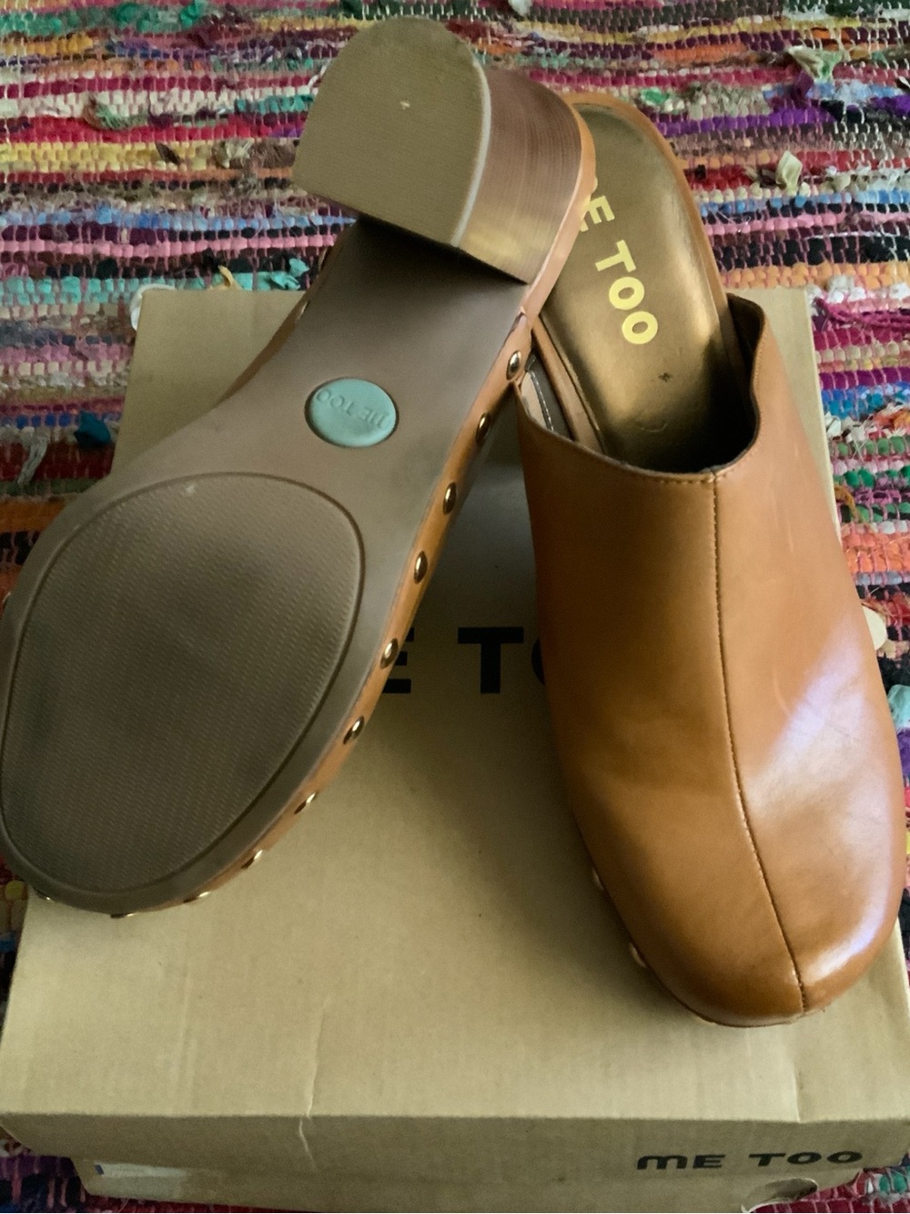 me too Tan Leather Slip-On Clog Mules